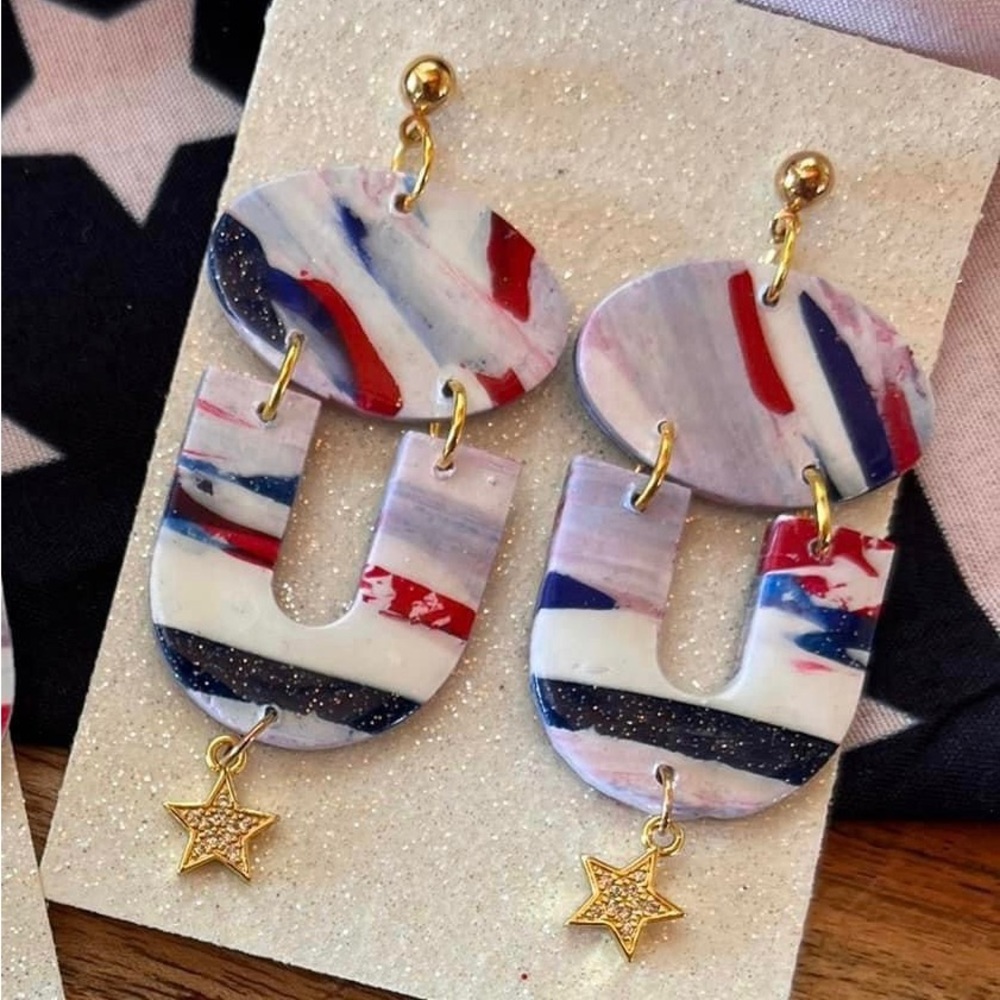 Polymer clay dangle earrings for 4th of July